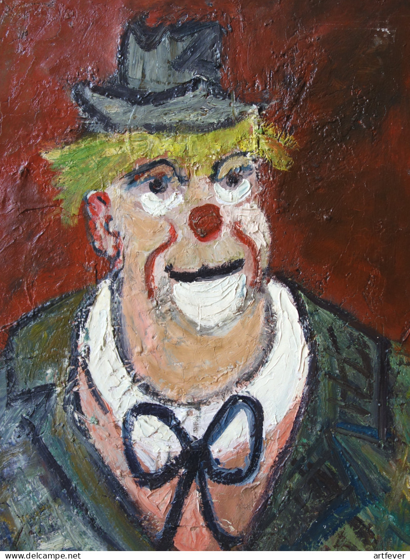 Roland DUBUC : Clown, Huile Sur Toile Signée - Huiles