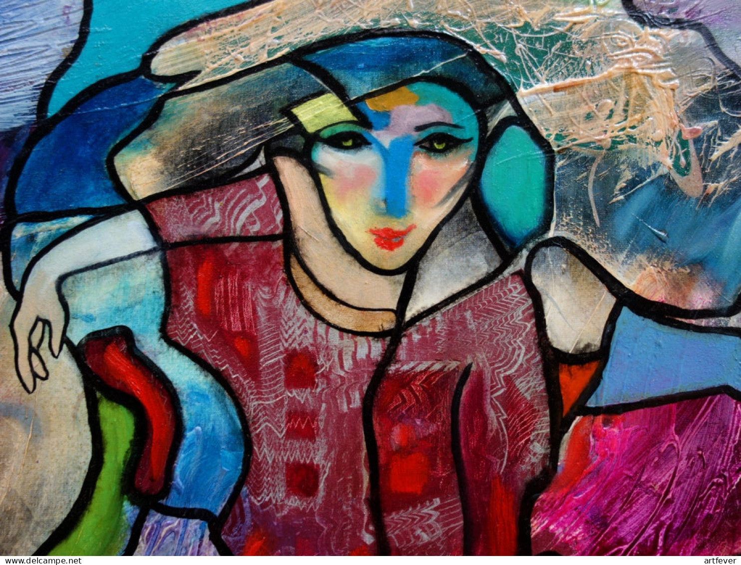 Hassan Ertugrul KAHRAMAN : Femme Multicolore, Huile Sur Toile Signée - Huiles