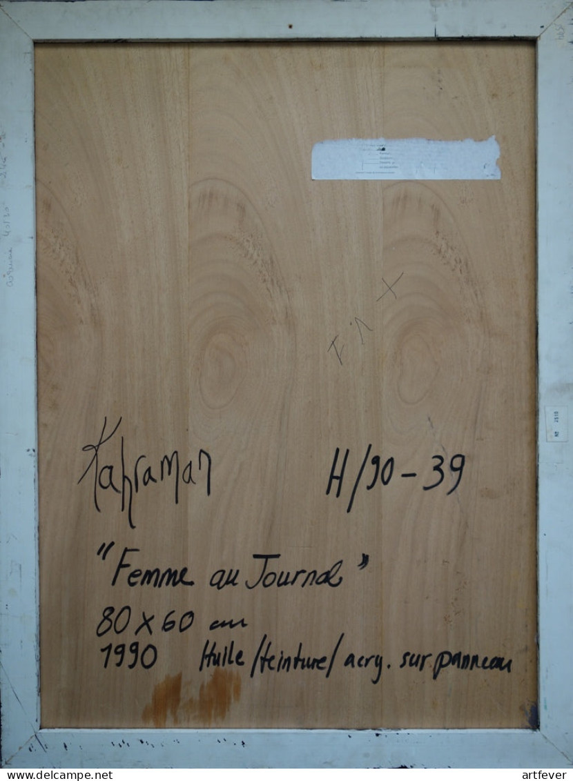Hassan Ertugrul KAHRAMAN : Femme Au Journal, Huile Sur Panneau Signée - Olieverf