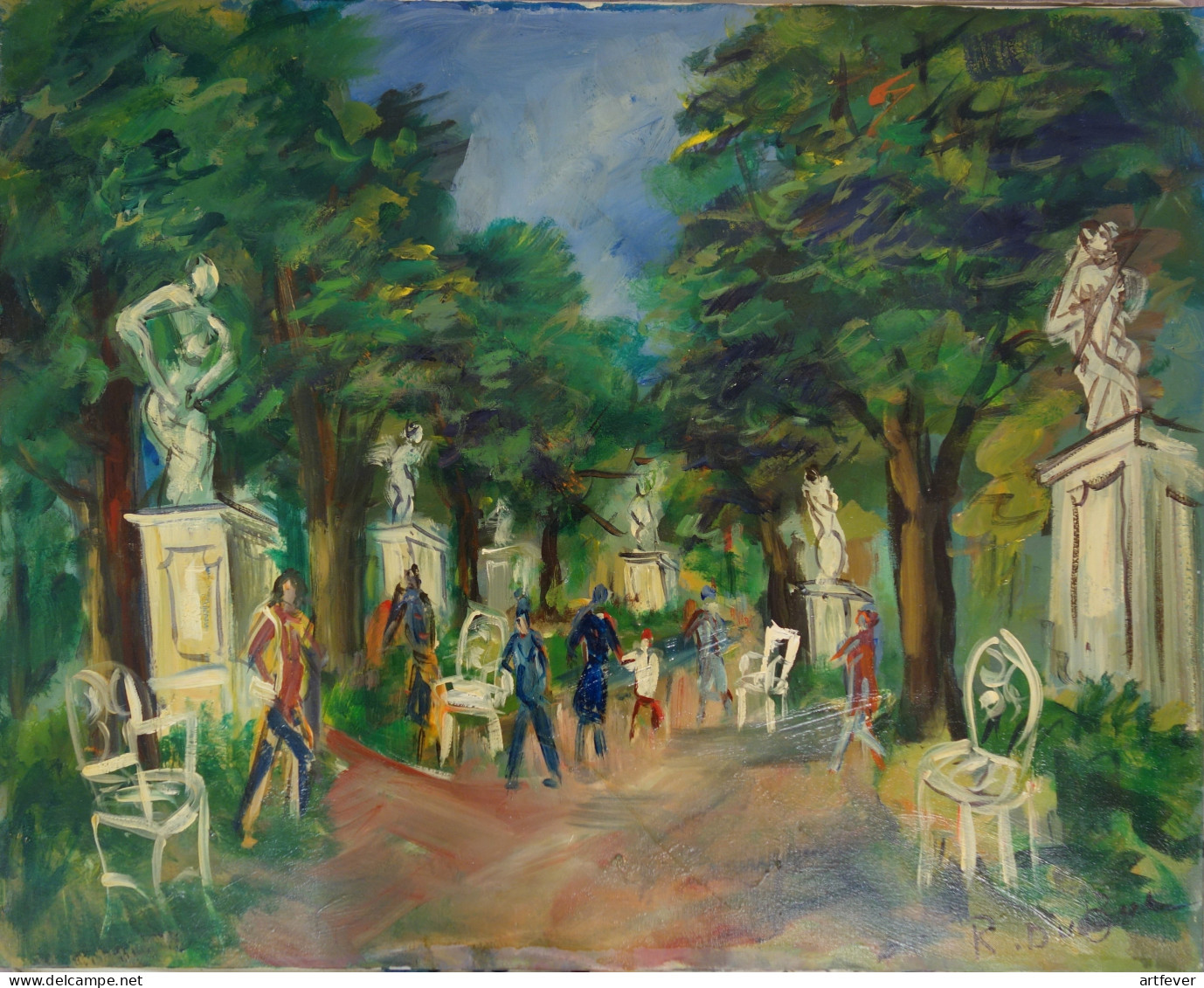 Roland DUBUC : Jardin Des Tuileries, Huile Sur Toile Signée - Huiles