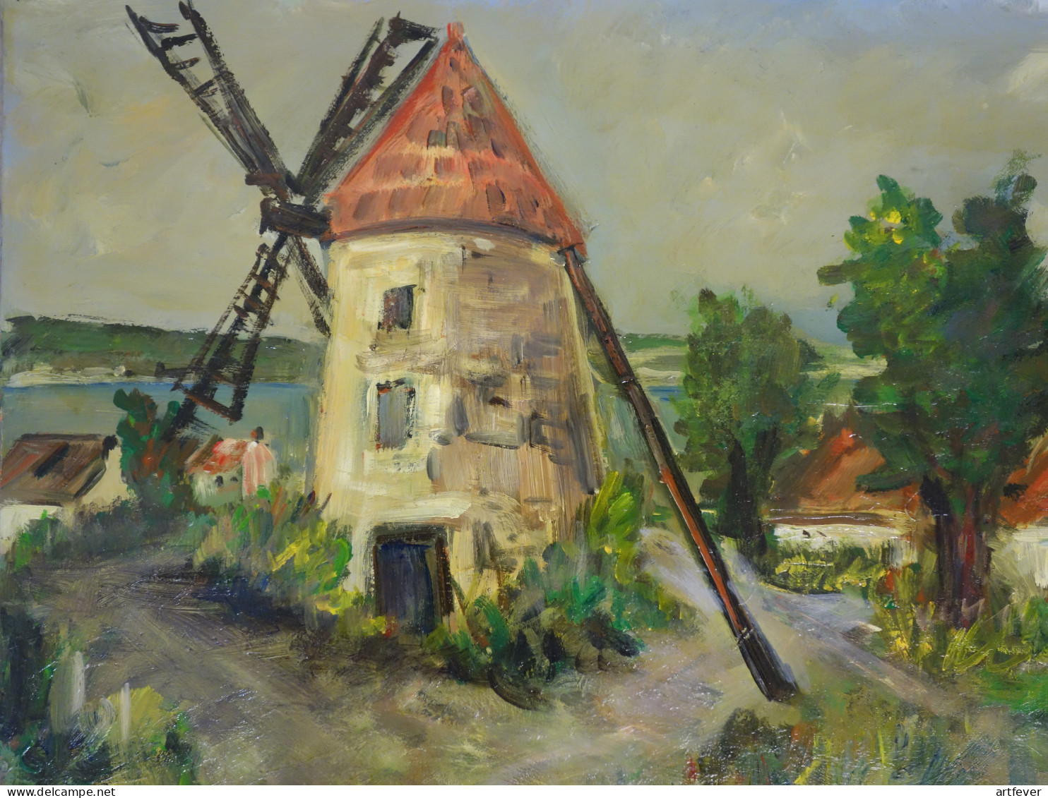 Roland DUBUC : Moulin De La Gironde, Huile Sur Toile Signée - Oelbilder