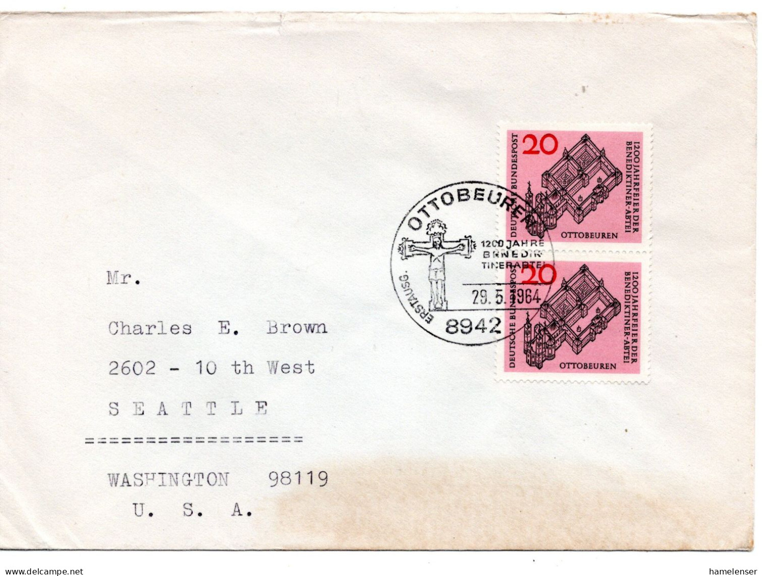 70296 - Bund - 1964 - 2@20Pfg Ottobeuren A Bf ESST OTTOBEUREN - ... -> Seattle, WA (USA) - Storia Postale