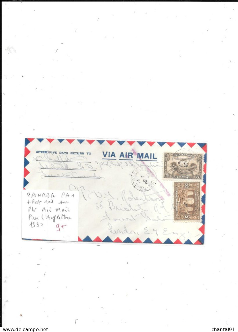 CANADA N° PA 1 + POST 107 SUR PLI AIR MAIL POUR L'ANGLETERRE 1930 - Storia Postale