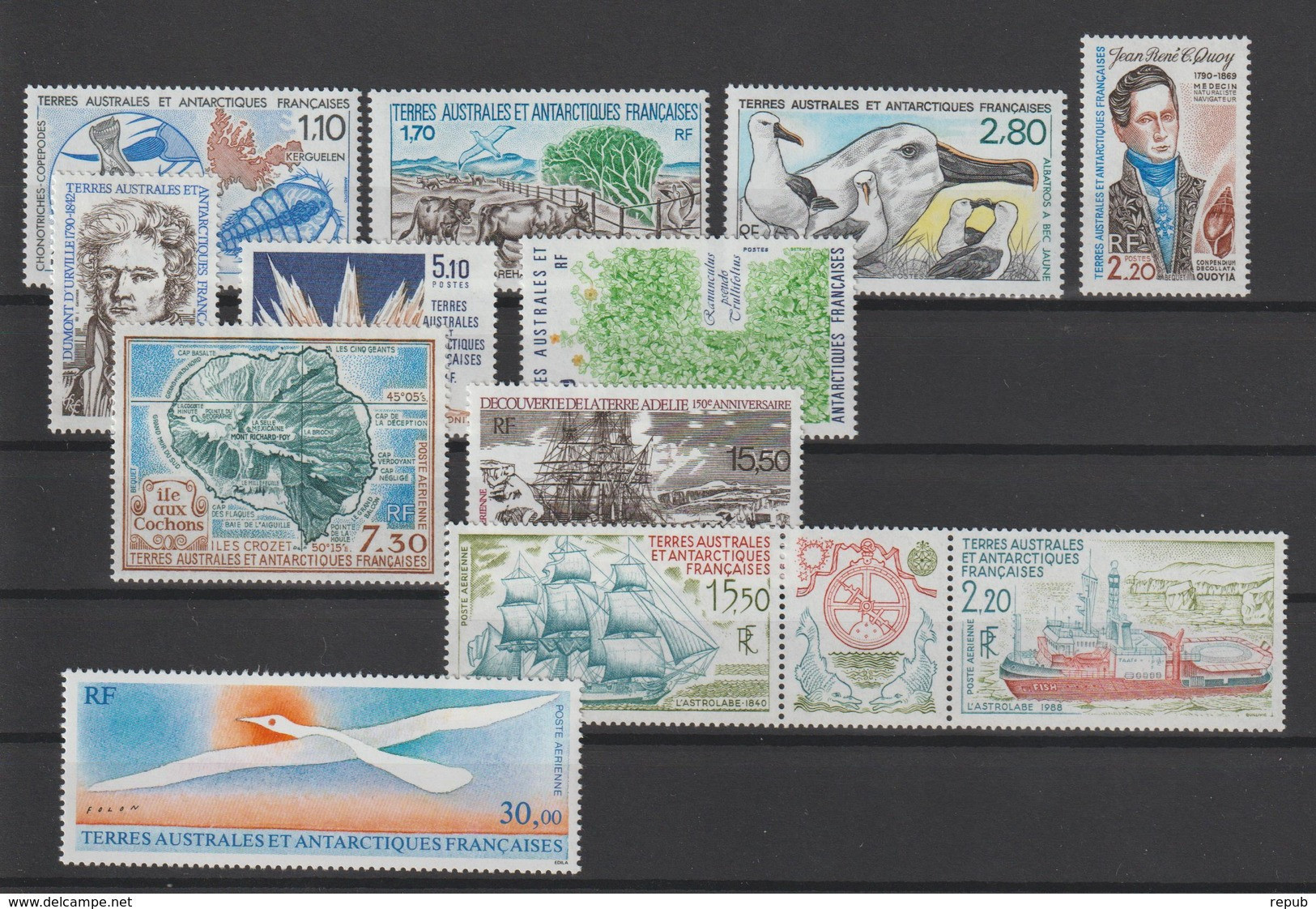 TAAF Année Complète 1990 148-154 Et PA 110-111,113A,114 ** MNH - Komplette Jahrgänge