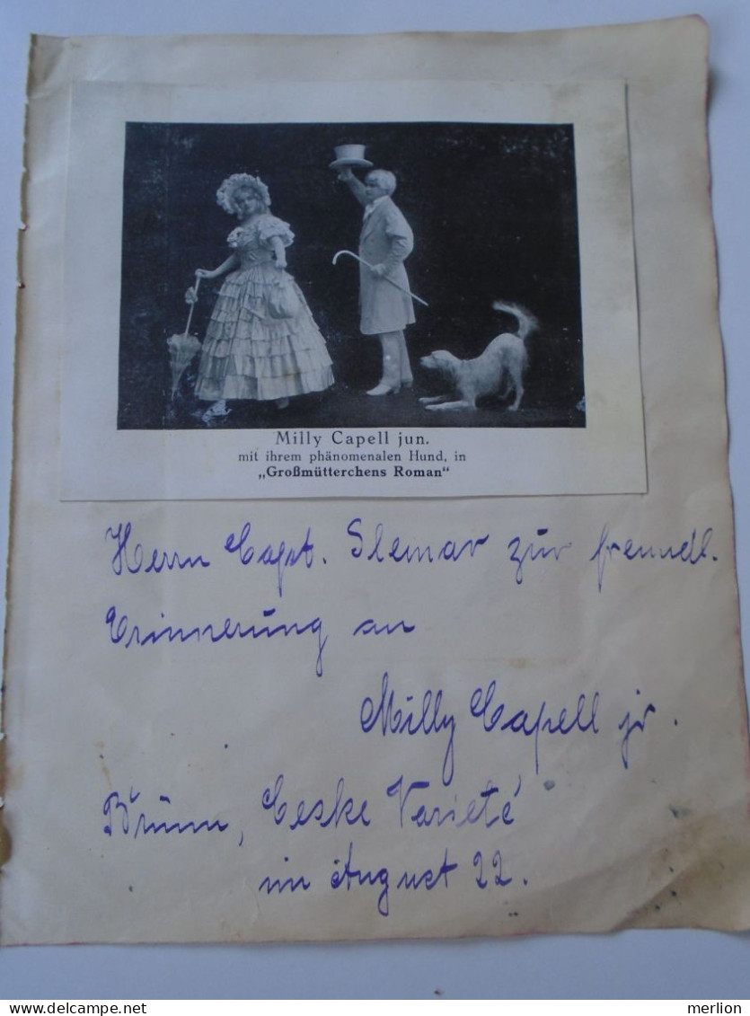 ZA452.12 Circus  Milly Capell Jr. With Her Phenomenal Dog In Grandmother's Novel Autograph-1922  Brünn Ceske Variete - Acteurs & Toneelspelers