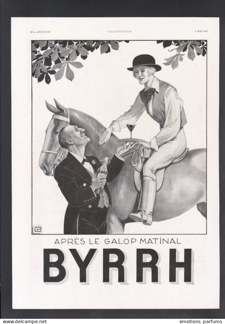 Publicités - pub papier 1931 BOISSON BYRRH vin apéritif dessin femme pin up  cavaliere cheval
