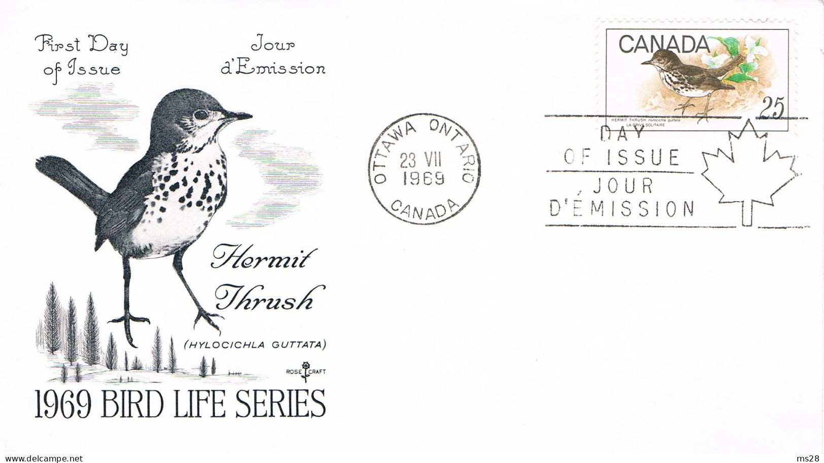 Canada FDC Sc  498  Hermit Thrust  Rosecraft - 1961-1970