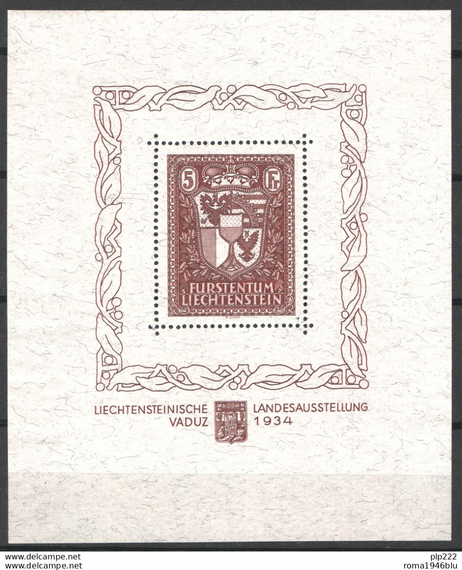 Liechtenstein 1934 Vaduz Unif.BF1 **/MNH VF - Cert Diena - Blocks & Kleinbögen