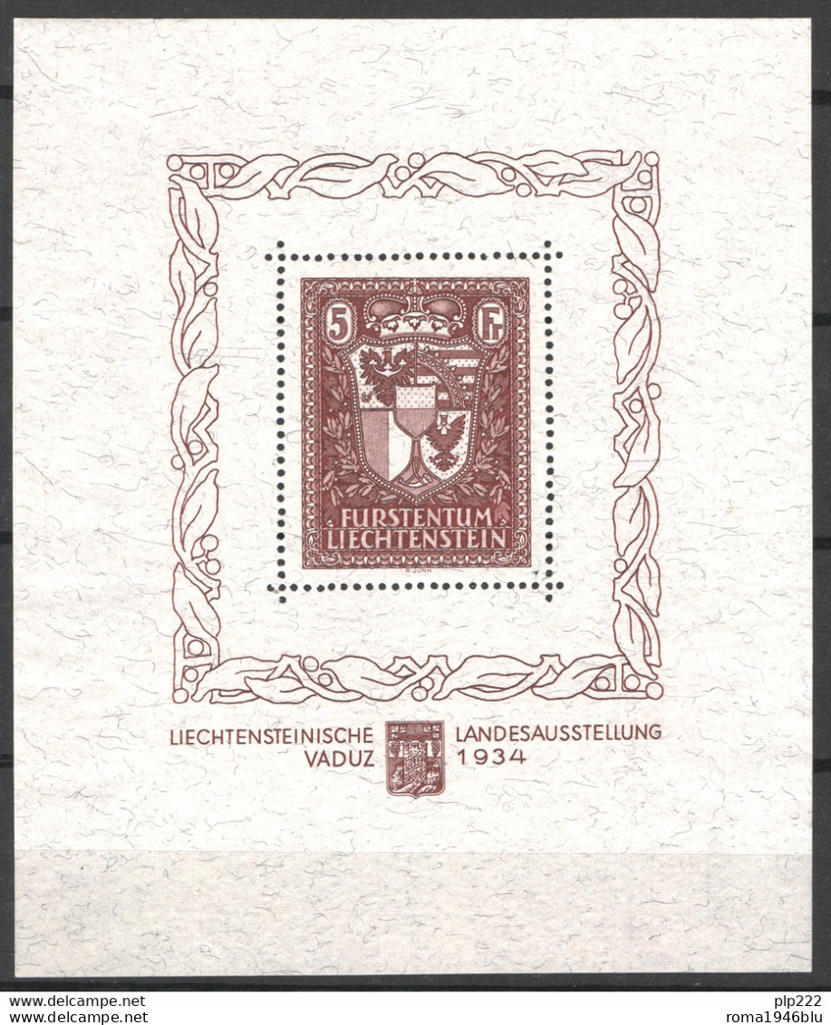 Liechtenstein 1934 Vaduz Unif.BF1 **/MNH VF - Cert Diena - Blocks & Sheetlets & Panes