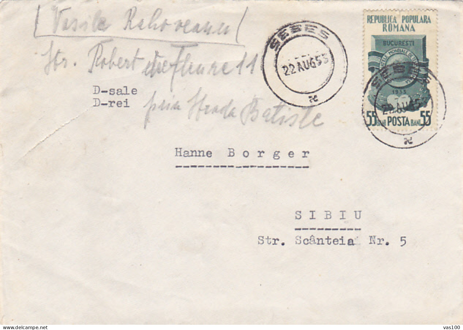 TABLE TENNIS WORLD CHAMPIONSHIPS, STAMP ON COVER, 1955, ROMANIA - Storia Postale