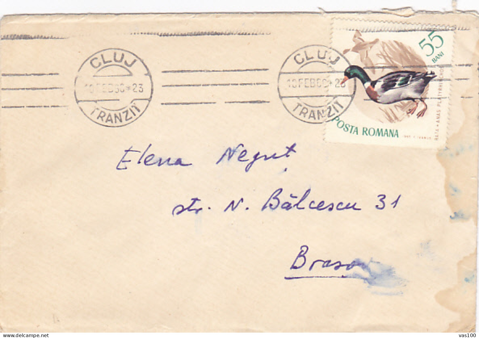 MALLARD DUCK, STAMP ON COVER, 1966, ROMANIA - Brieven En Documenten