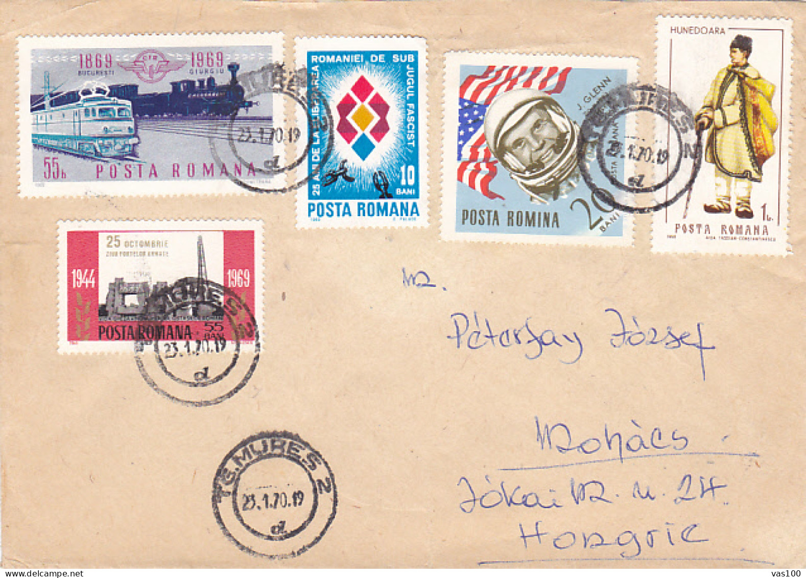 TRAINS, MONUMENT, FREE HOMELAND, J. GLENN- ASTRONAUT, FOLKLORE COSTUME, STAMPS ON COVER, 1970, ROMANIA - Lettres & Documents