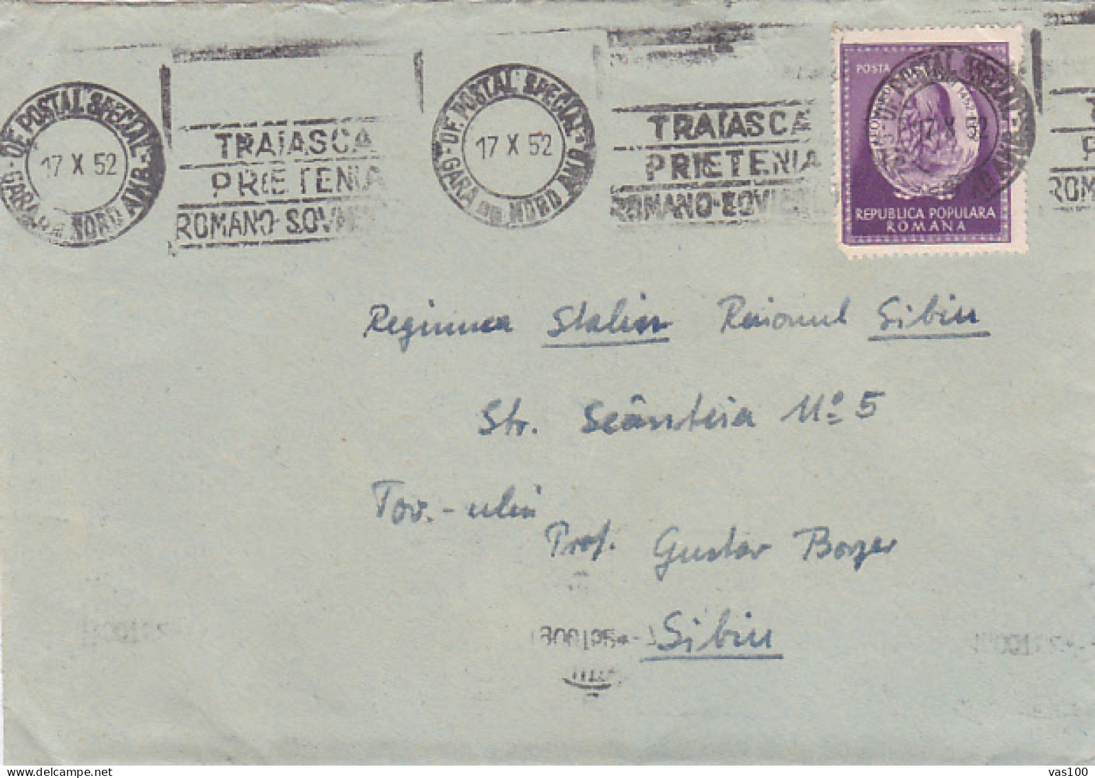 ROMANIAN- RUSSIAN FRIENDSHIP SPECIAL POSTMARKS, LEONARDO DAVINCI STAMP ON COVER WITH LETTER, 1952, ROMANIA - Covers & Documents