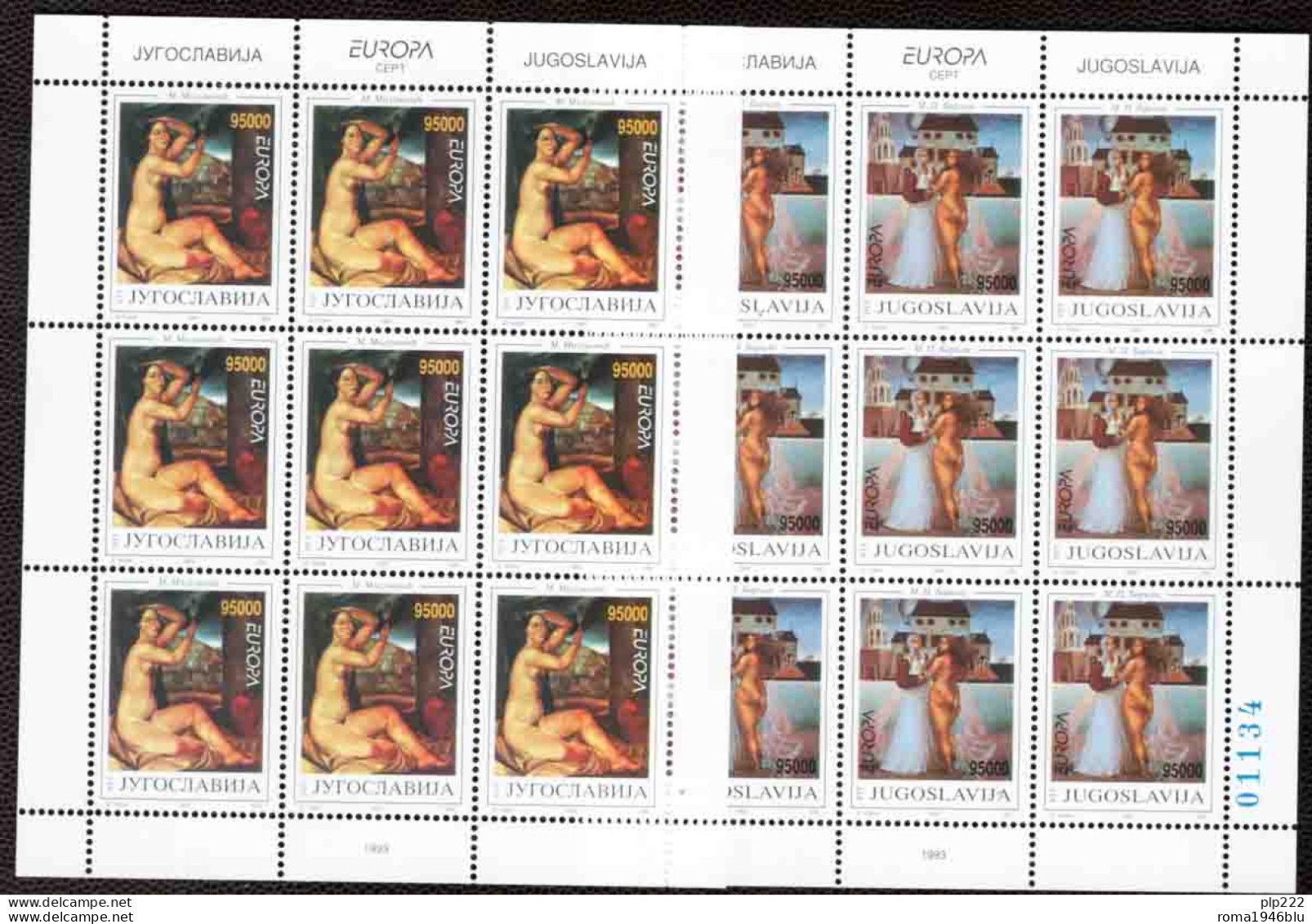 Jugoslavia 1993 Europa Unif.2492/93 Minisheet Of 9 **/MNH VF - Hojas Y Bloques