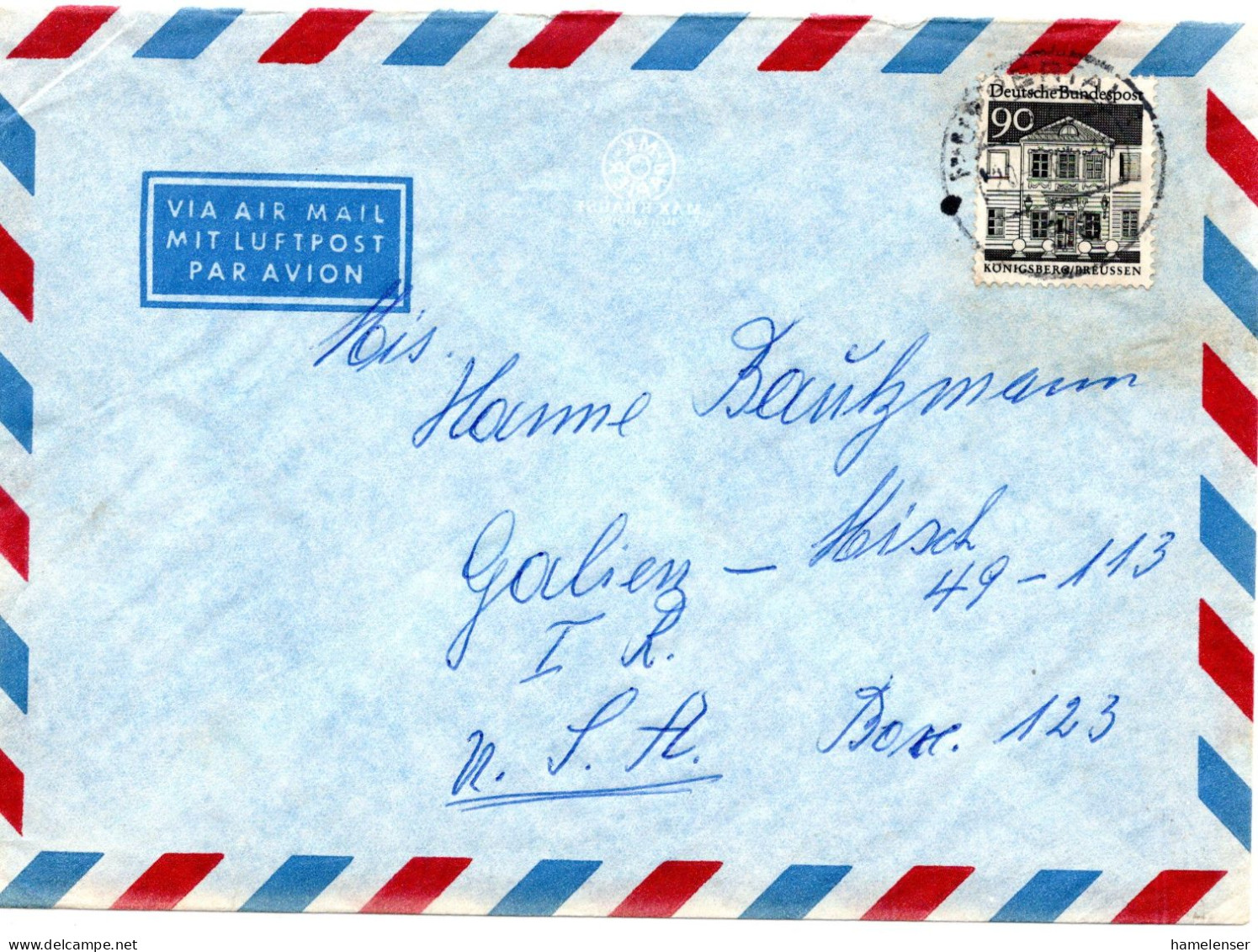 70333 - Bund - 1967 - 90Pfg Gr.Bauten EF A LpBf WUPPERTAL -> Galien, MI (USA) - Covers & Documents