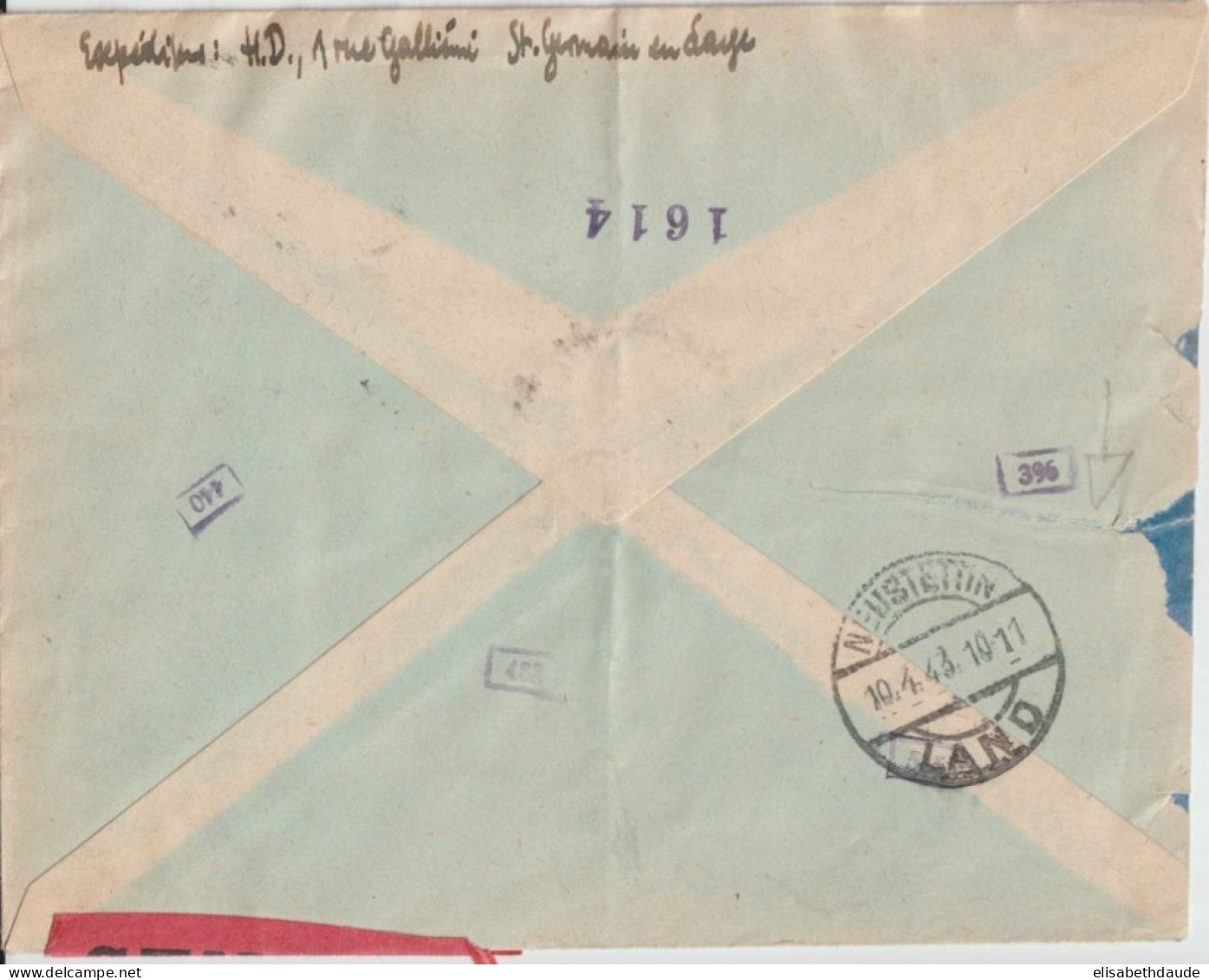 1943 - TRAVAILLEUR FRANCAIS EN ALLEMAGNE - BANDE PETAIN Sur ENVELOPPE RECOMMANDEE EXPRES ! De PARIS => NEUSTETTIN - Lettres & Documents