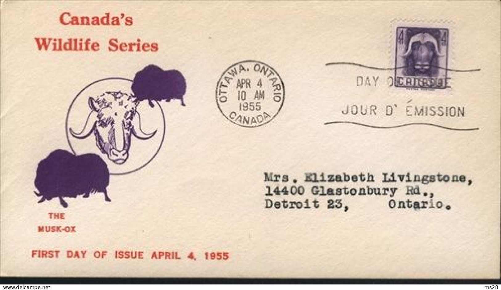 Canada  FDC  Wildlife Series The Musk-Ox  SC 352 - 1952-1960