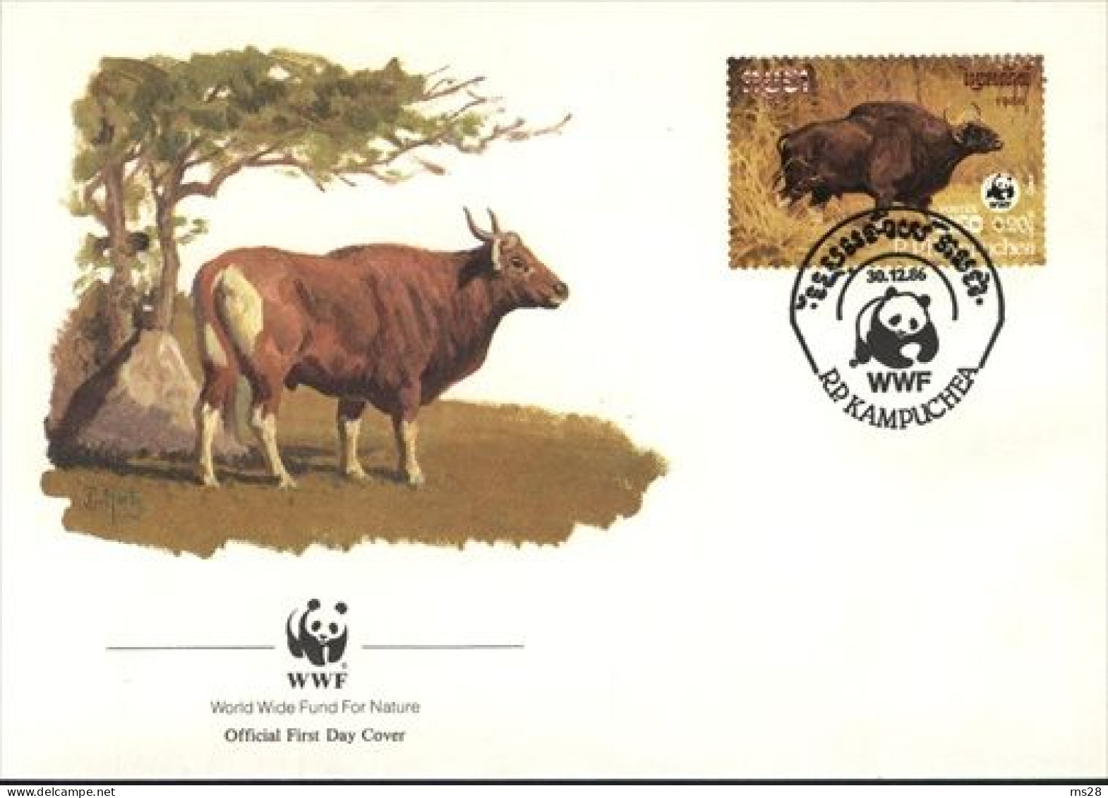 WWF  Panda FDC  Cambodia  1986  Kouprey - Vaches