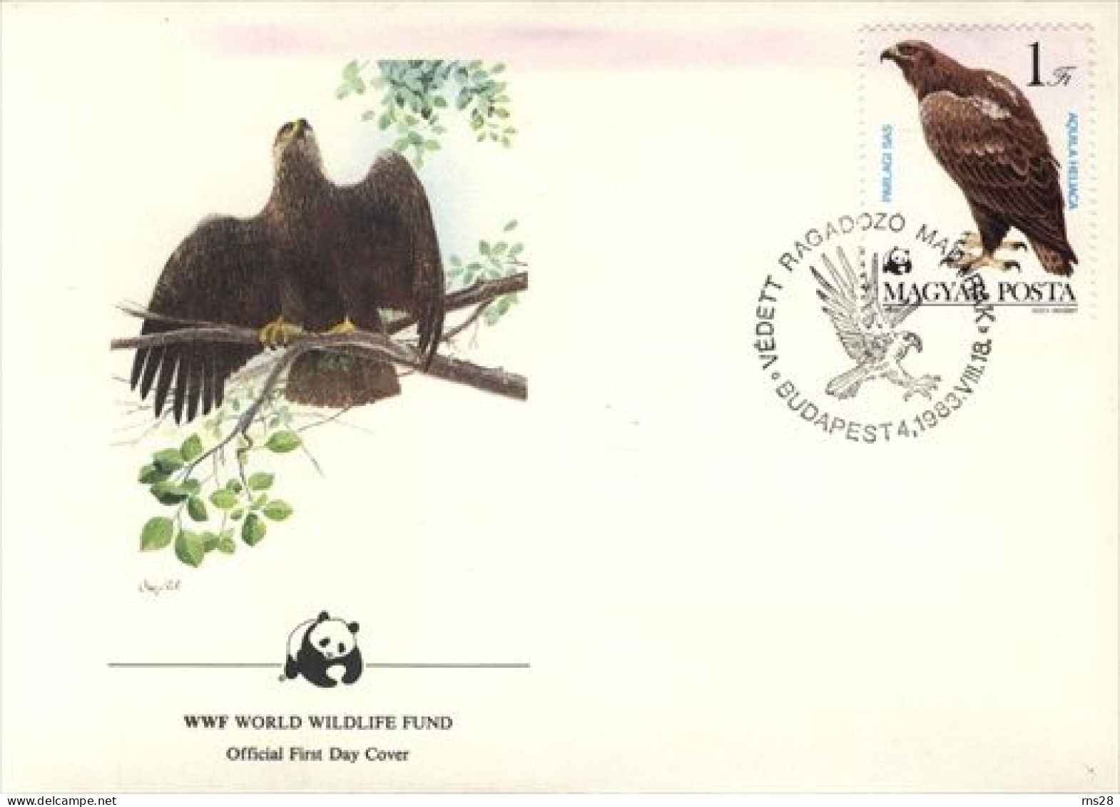 WWF  Panda FDC  Hongary 1983  Bird Of Prey - Aigles & Rapaces Diurnes
