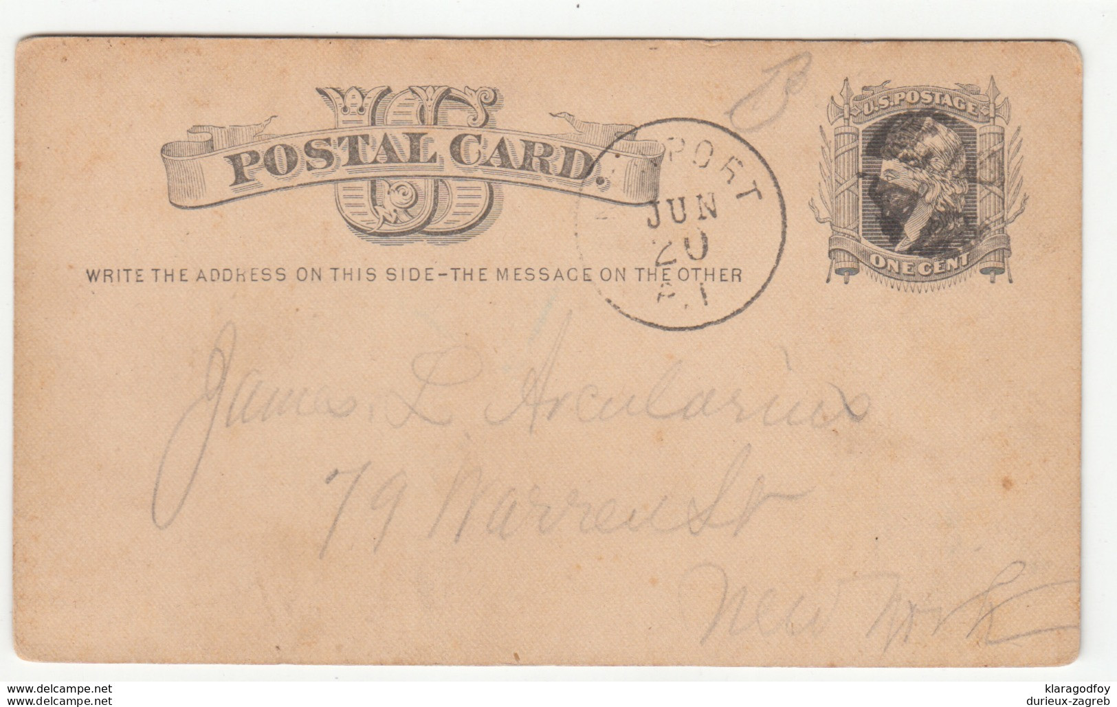 USA, Postal Stationery Postal Card Travelled 1878 Newport (RI) Pmk B190101 - ...-1900