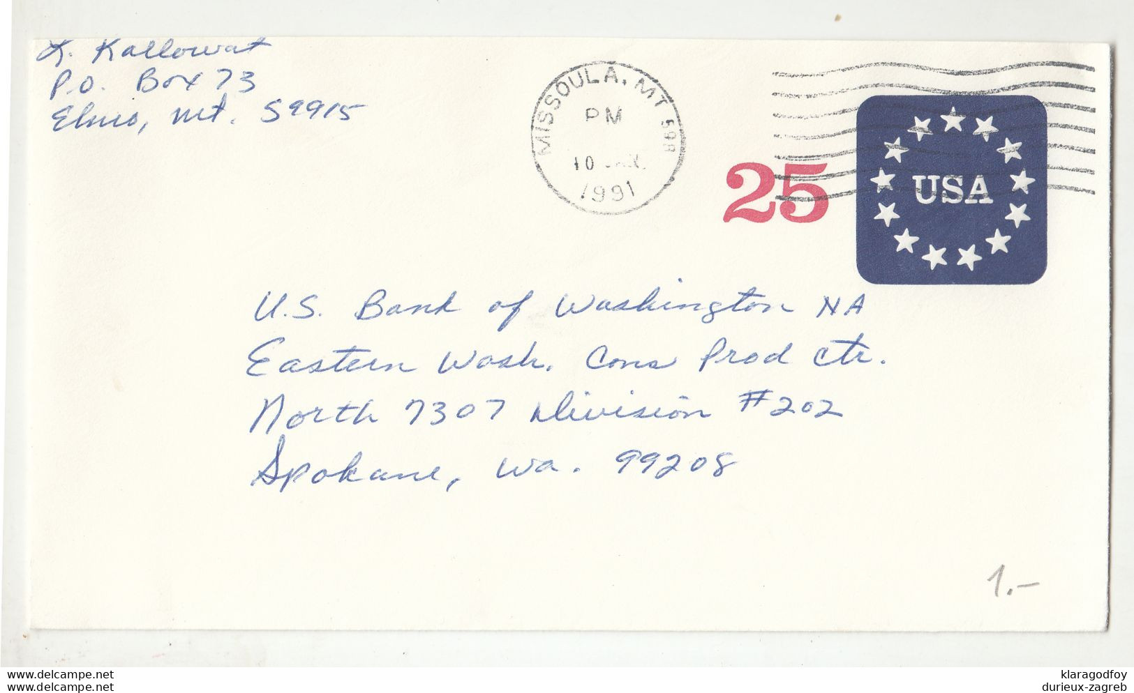 US Postal Stationery Letter Cover Posted 1991 Missoula MT Pmk B210820 - 1981-00