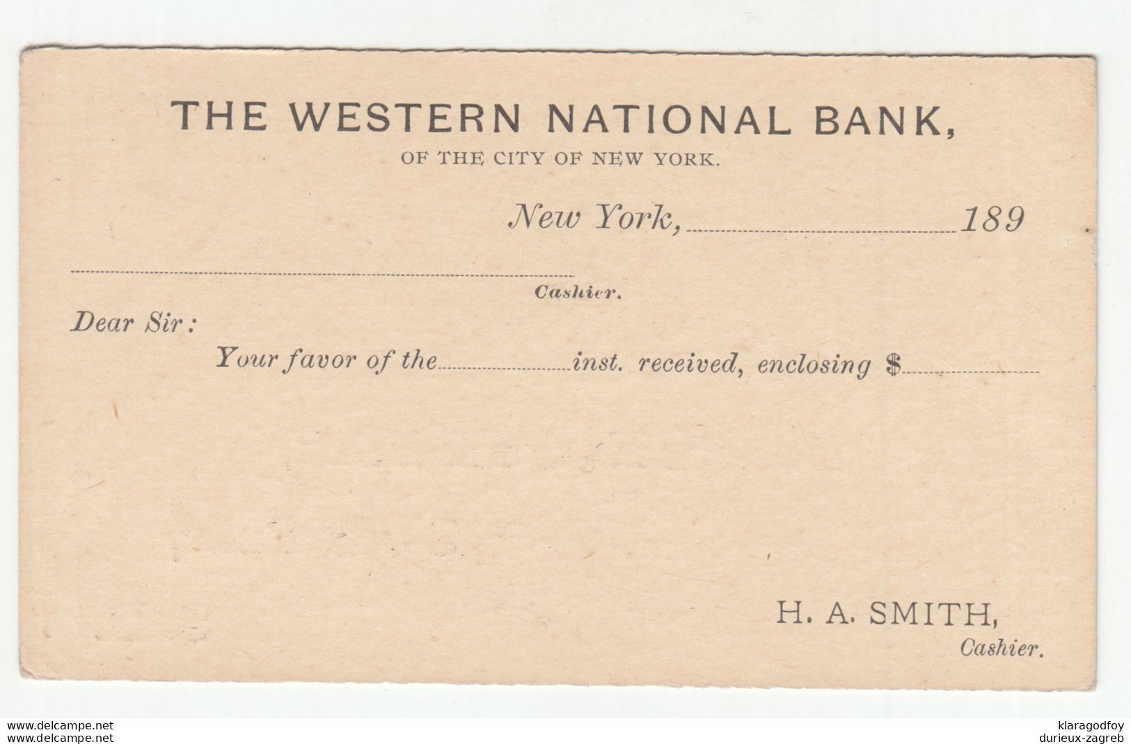The Western National Bank Preprinted Postal Stationery Postcard Not Posted B210210 - ...-1900