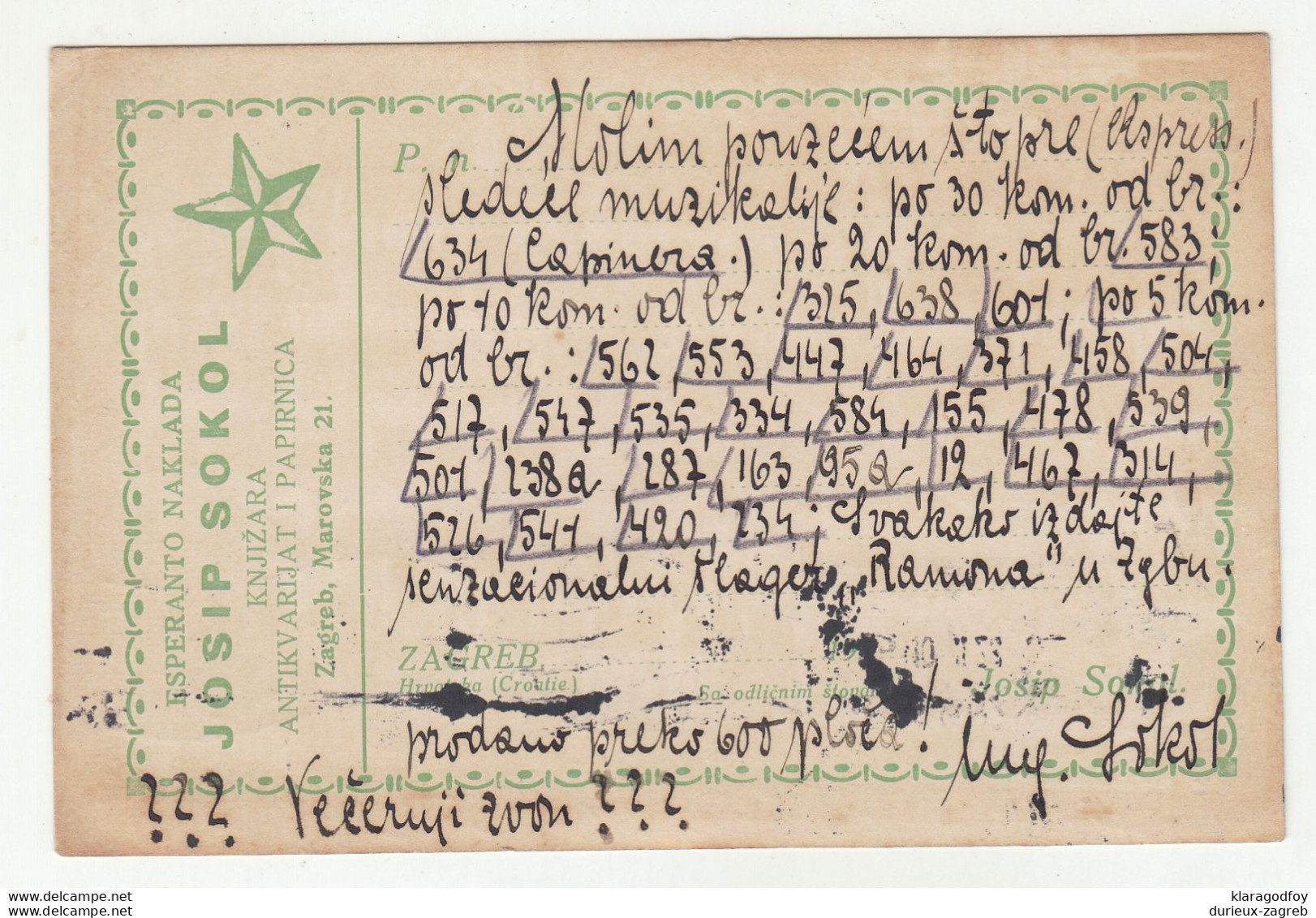 FOUR Yugoslavia Kingdom Josip Sokol Esperanto company postcards posted 1925 Zagreb to Beograd b210820