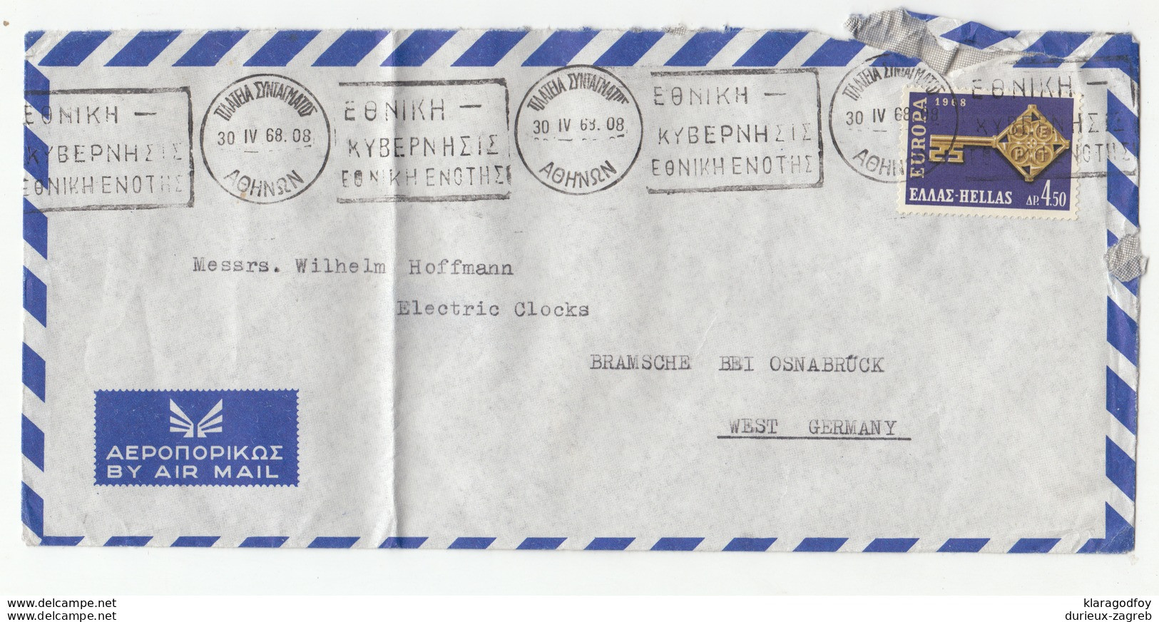 Greece 1968 Europa CEPT Stamp On Air Mail Letter Cover Posted To Germany B200120 - 1968