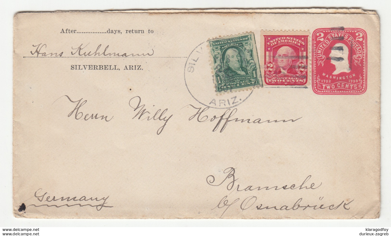 US Postal Stationery Letter Cover Posted 1907 Silverbell, Ariz. To Bramsche - Uprated B200120 - 1901-20