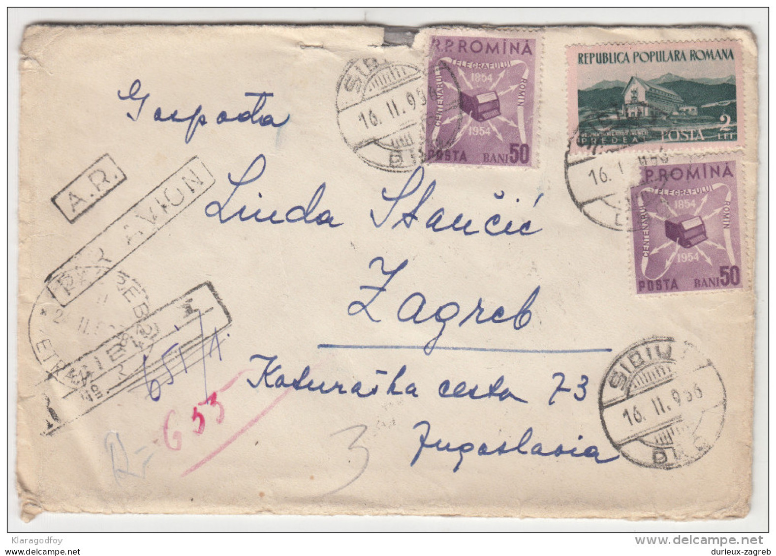 Romania 2 Registered Letters Travelled 1956 & 1959 Sibiu To Zagreb With Contents *b160920 - Brieven En Documenten