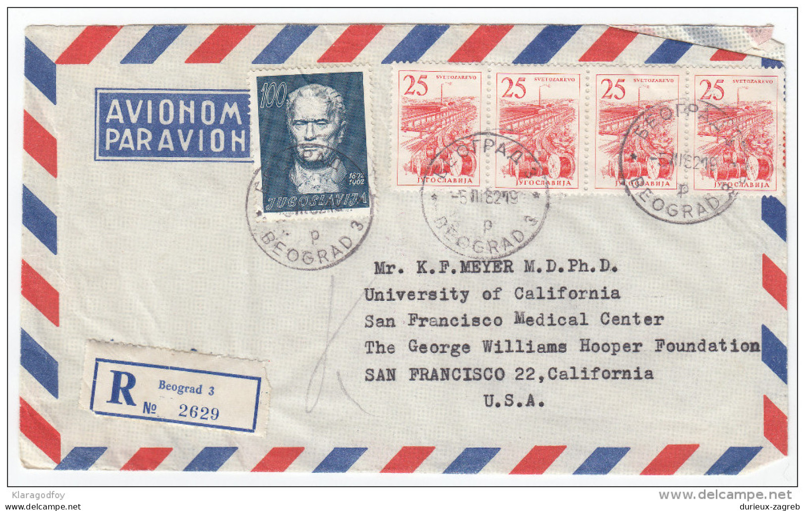 Yugoslavia Registred Air Mail Letter Travelled 1962 Beograd To San Francisco Bb151217 - Luftpost