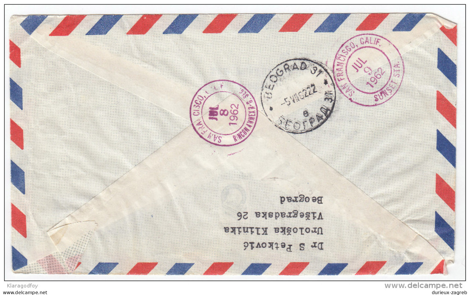 Yugoslavia Registred Air Mail Letter Travelled 1962 Beograd To San Francisco Bb151217 - Luftpost