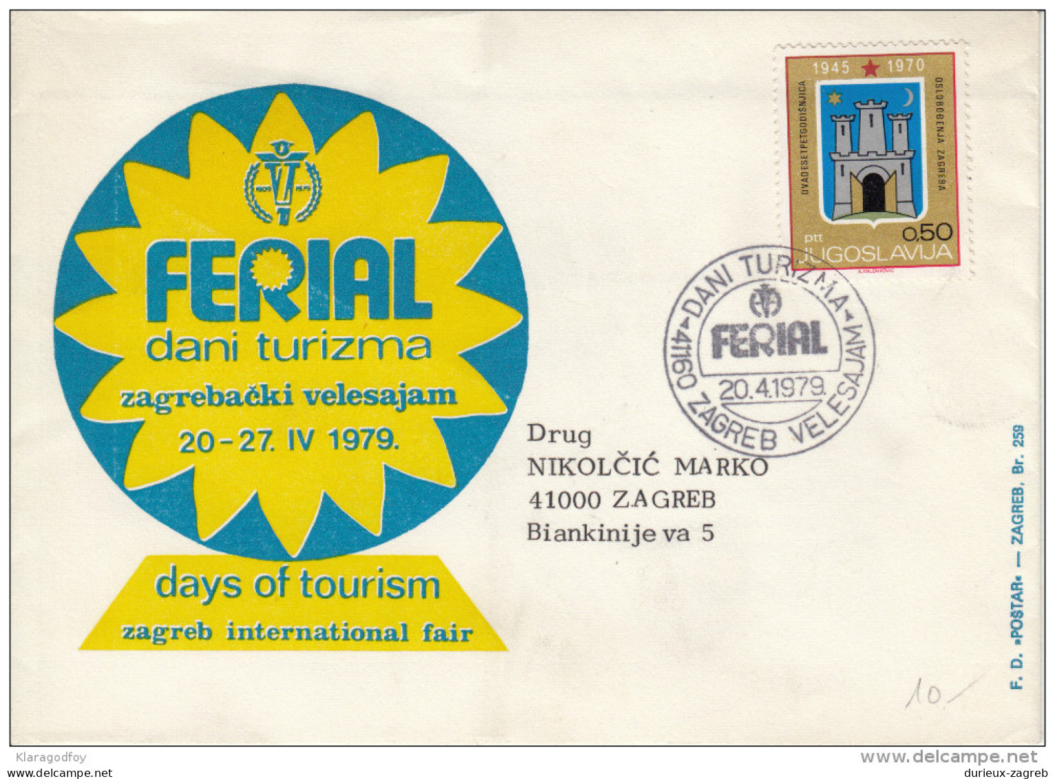 Ferial Days Of Tourism Zagreb International Fair Illustrated Special Letter Cover & Postmark 1979 Bb161011 - Brieven En Documenten