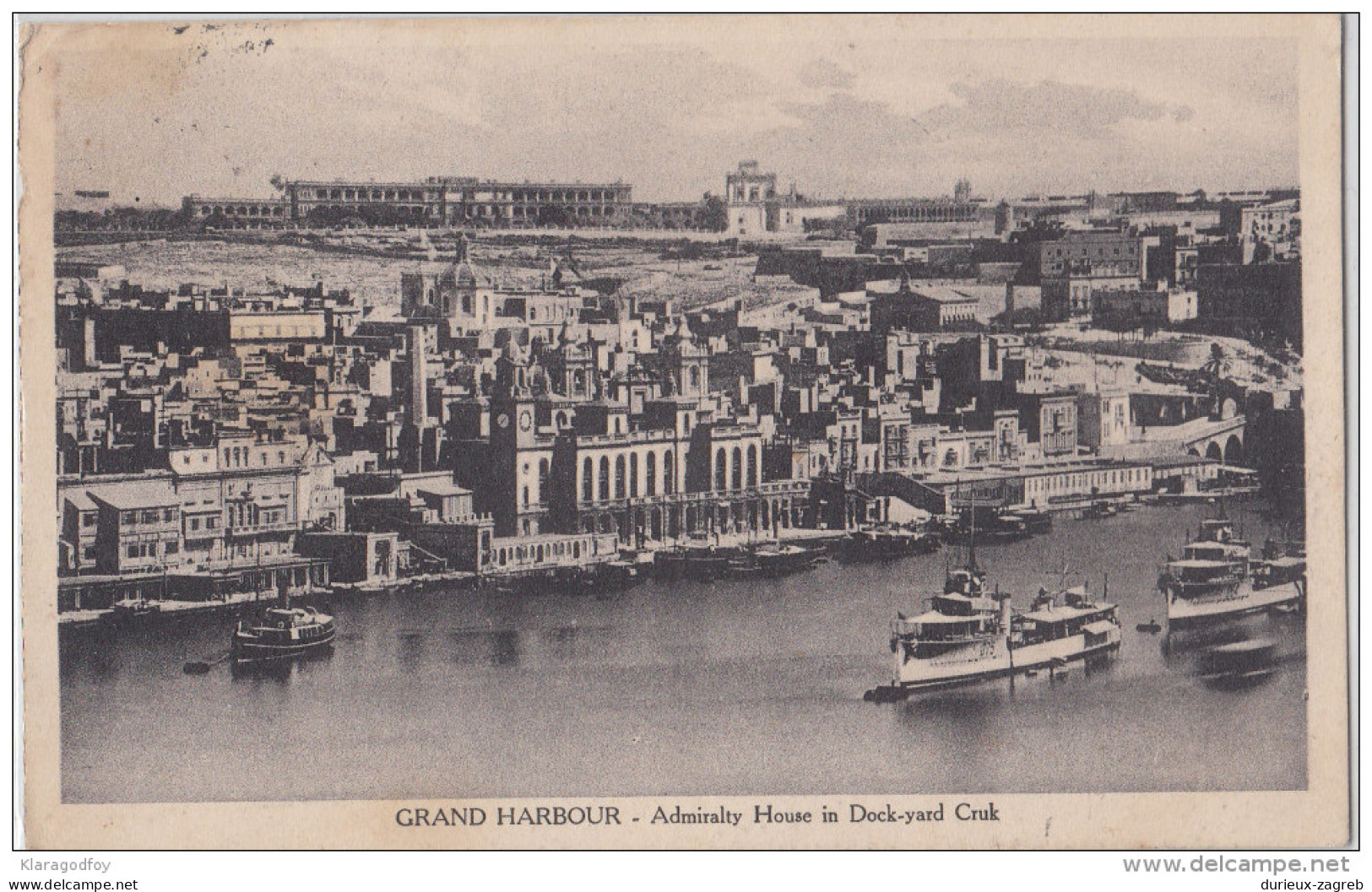 Grand Harbour Malta - Admiralty House In Dock Yard Creek - Old Postcard Travelled 1928 Bb160204 - Malte