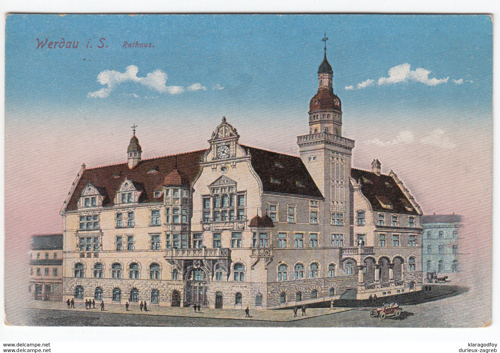 Werdau Rathasus Old Postcard Travelled 1918 1 Ersatz-Bathl. 105. 2. Komp. FELDPOST To Mainz Bb161110 - Werdau