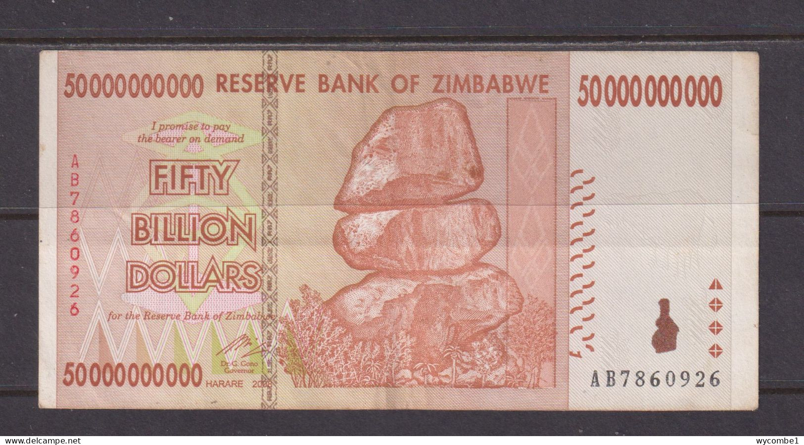 ZIMBABWE - 2008 50000000000 Dollars (Fifty Billion) Circulated Banknote As Scans - Zimbabwe