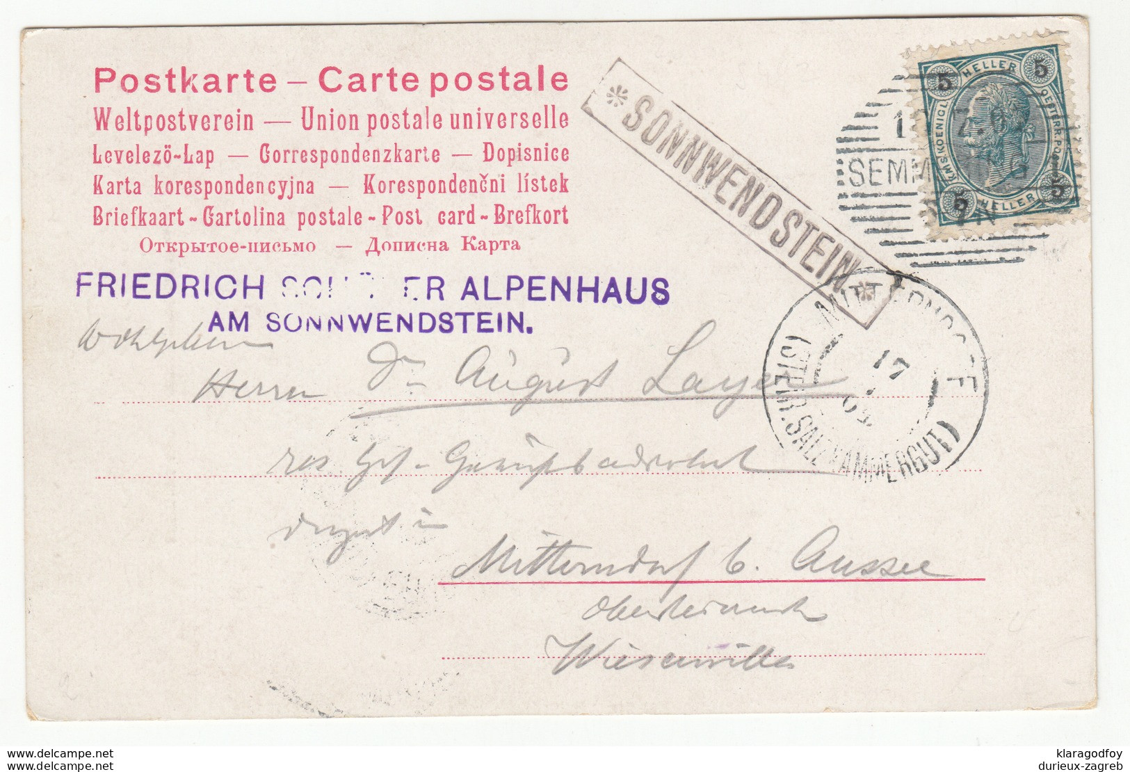 Südbahn-Hotel Semmering Old Postcard Travelled 1904 Sonnwedstein B190715 - Semmering