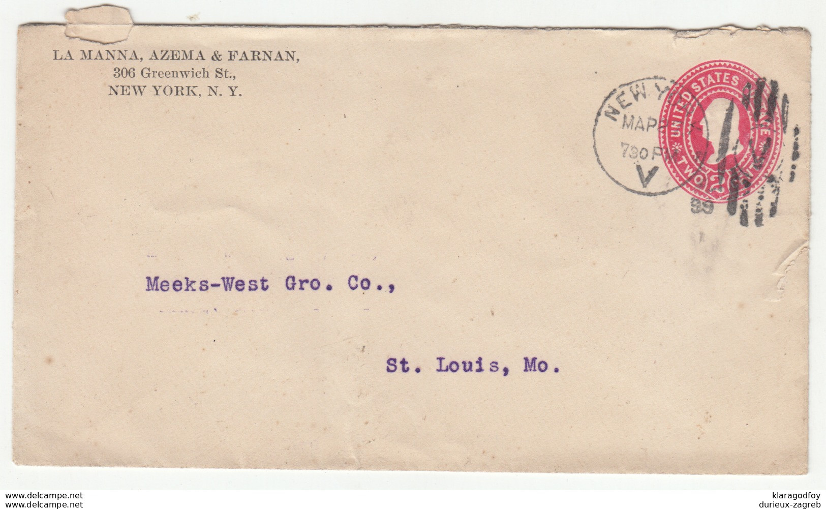 La Manna, Azema & Farnan, NY Postal Stationery Letter Cover Travelled 1899? B190701 - ...-1900