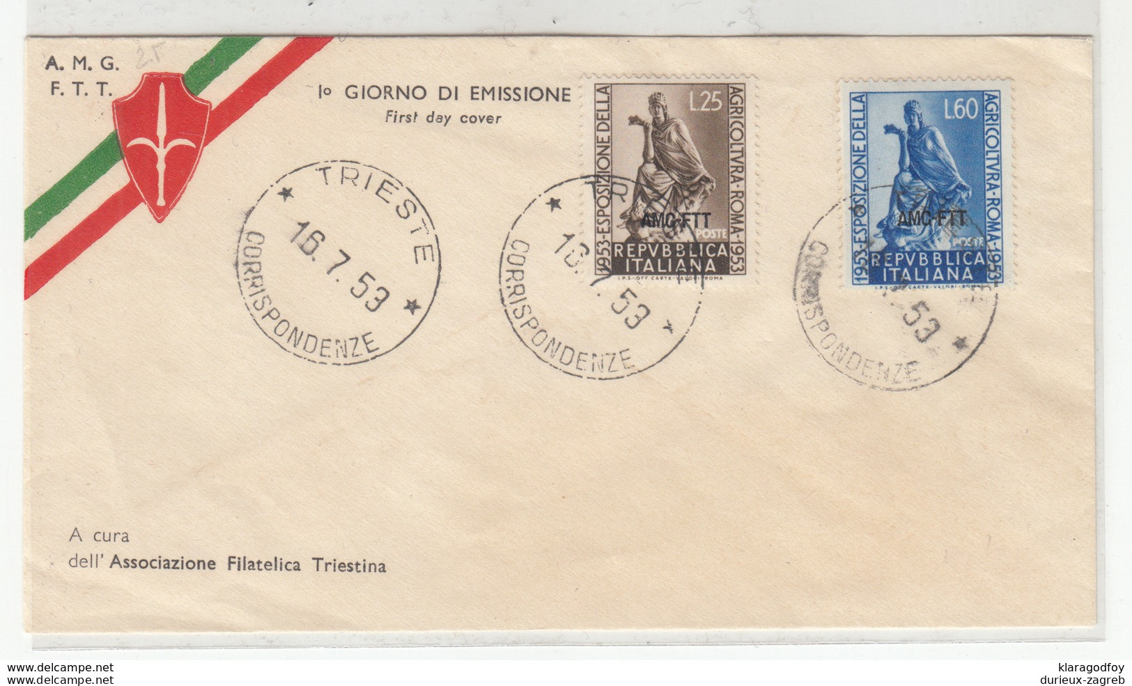 Trieste Zone A. Agricoltura - Roma 1953 FDC B190415 - Marcofilie