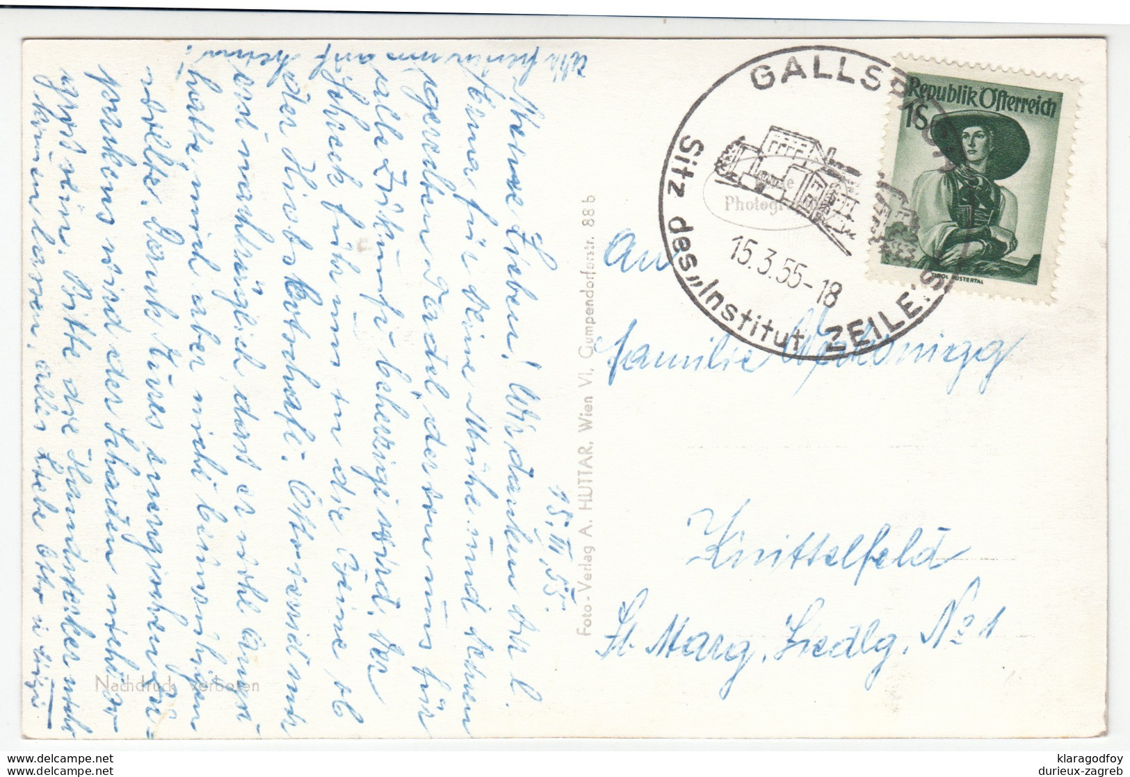 Gallspach, Institut Zeileis Old Postcard Travelled 1955 Gallspach Special Pmk B170830 - Gallspach