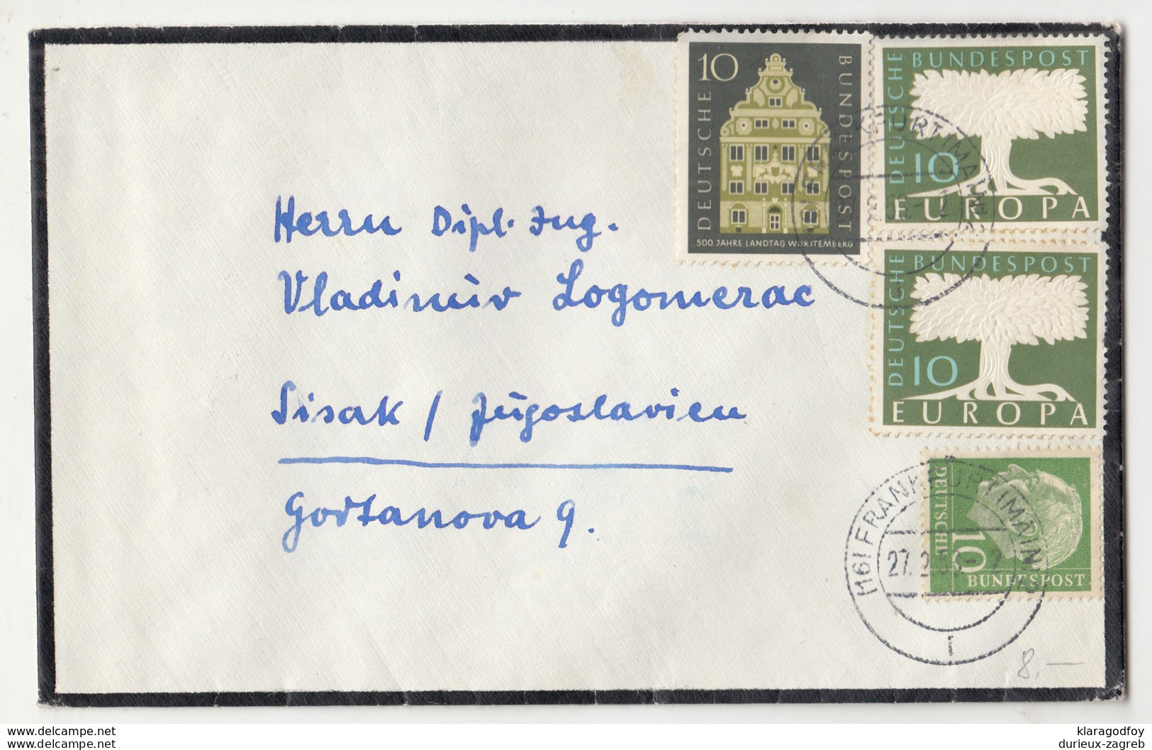 Germany Europa CEPT 1957 Stamp On Letter Cover Travelled 1958 To Yugoslavia B190320 - 1957