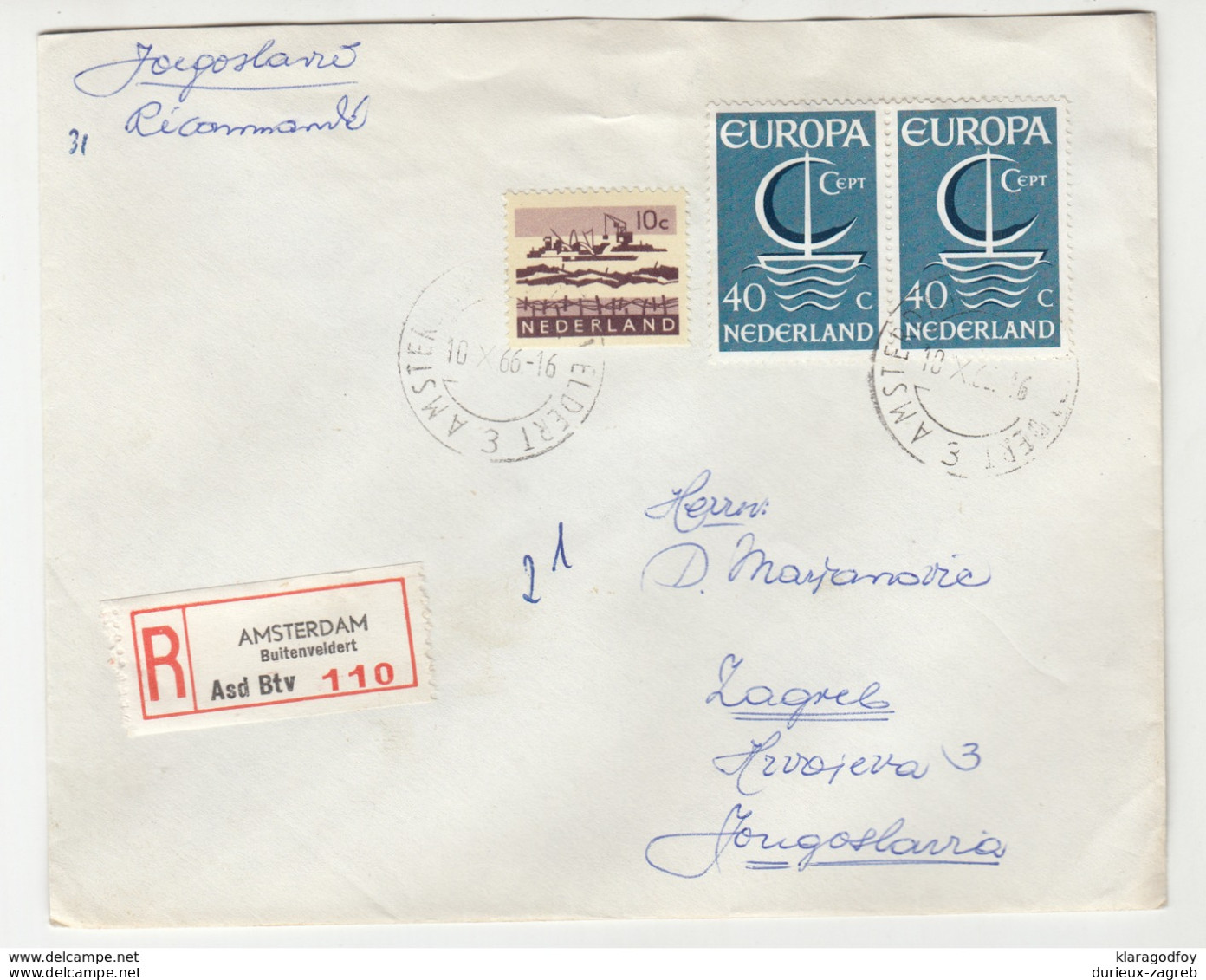 Netherlands Europa CEPT 1966 Stamp On Registered Letter Cover Travelled To Yugoslavia B190320 - 1962