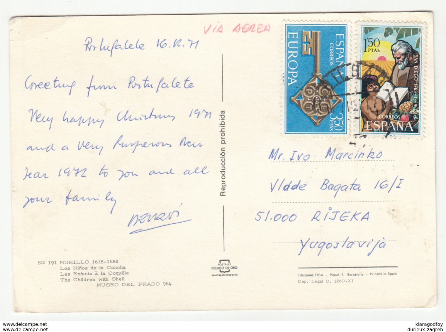 Spain Europa CEPT 1968 Stamp On Postcard Travelled To Yugoslavia B190320 - 1968