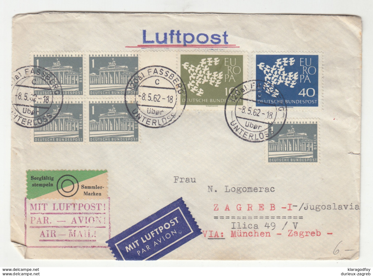 Germany Europa CEPT 1962 Stamps On Air Mail Letter Cover Travelled To Yugoslavia B190320 - 1962