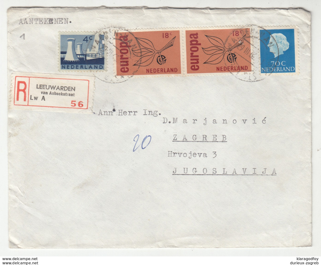 Netherlands, Europa-CEPT Stamps On Letter Cover Registered Travelled 1967 Leeuwarden To Zagreb B190320 - 1967