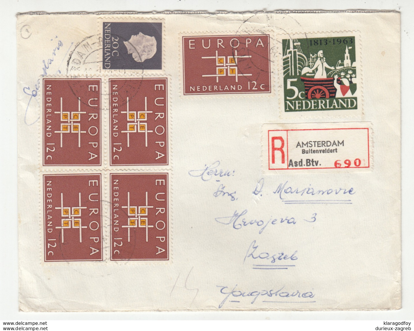 Netherlands Europa CEPT 1963 Stamp On Registered Letter Cover Travelled To Yugoslavia B190320 - 1962