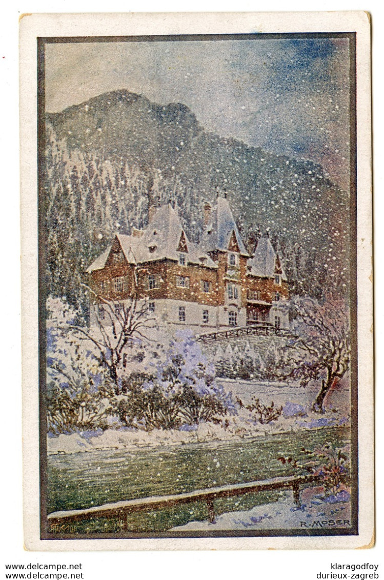 R. Moser: House In Snow Old Postcard Travelled 1916 Austria B190301 - Moser