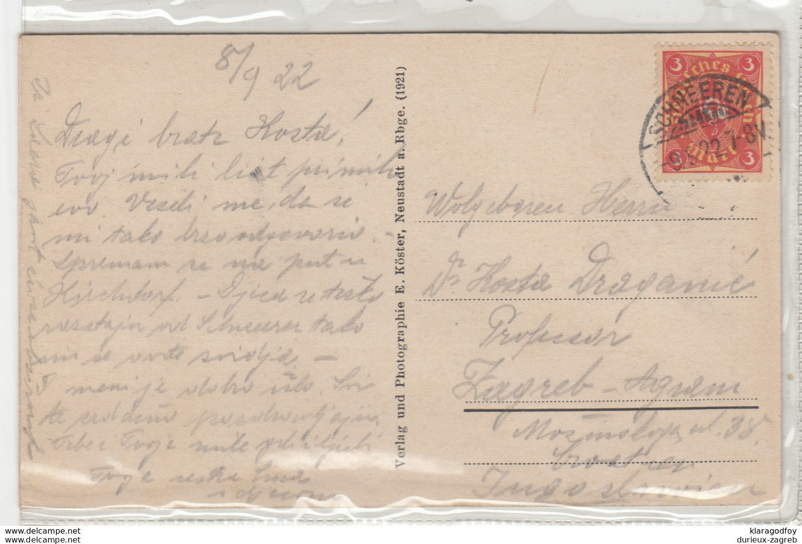 Kriegerdenkmal Schneeren Old Postcard Travelled 1922 To Zagreb B190301 - Neustadt Am Rübenberge