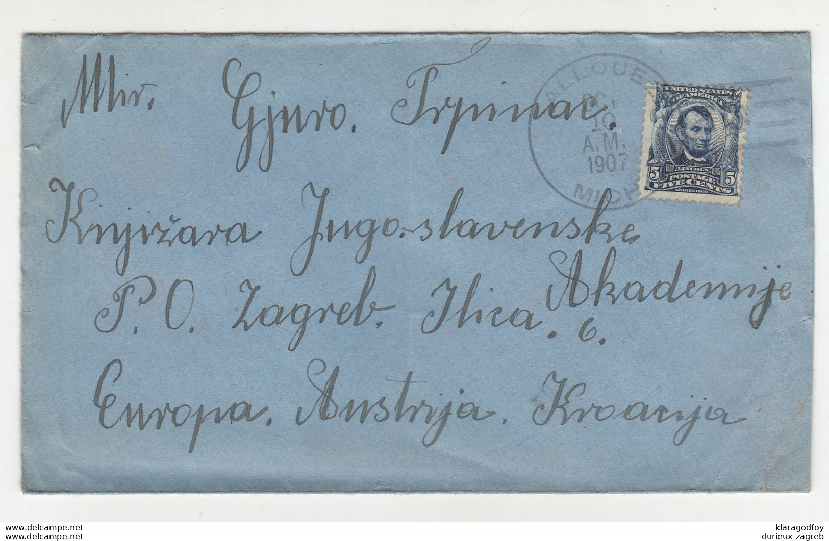 US Letter Cover Posted 1907 Allouez, Michigan To Zagreb B210725 - 1901-20