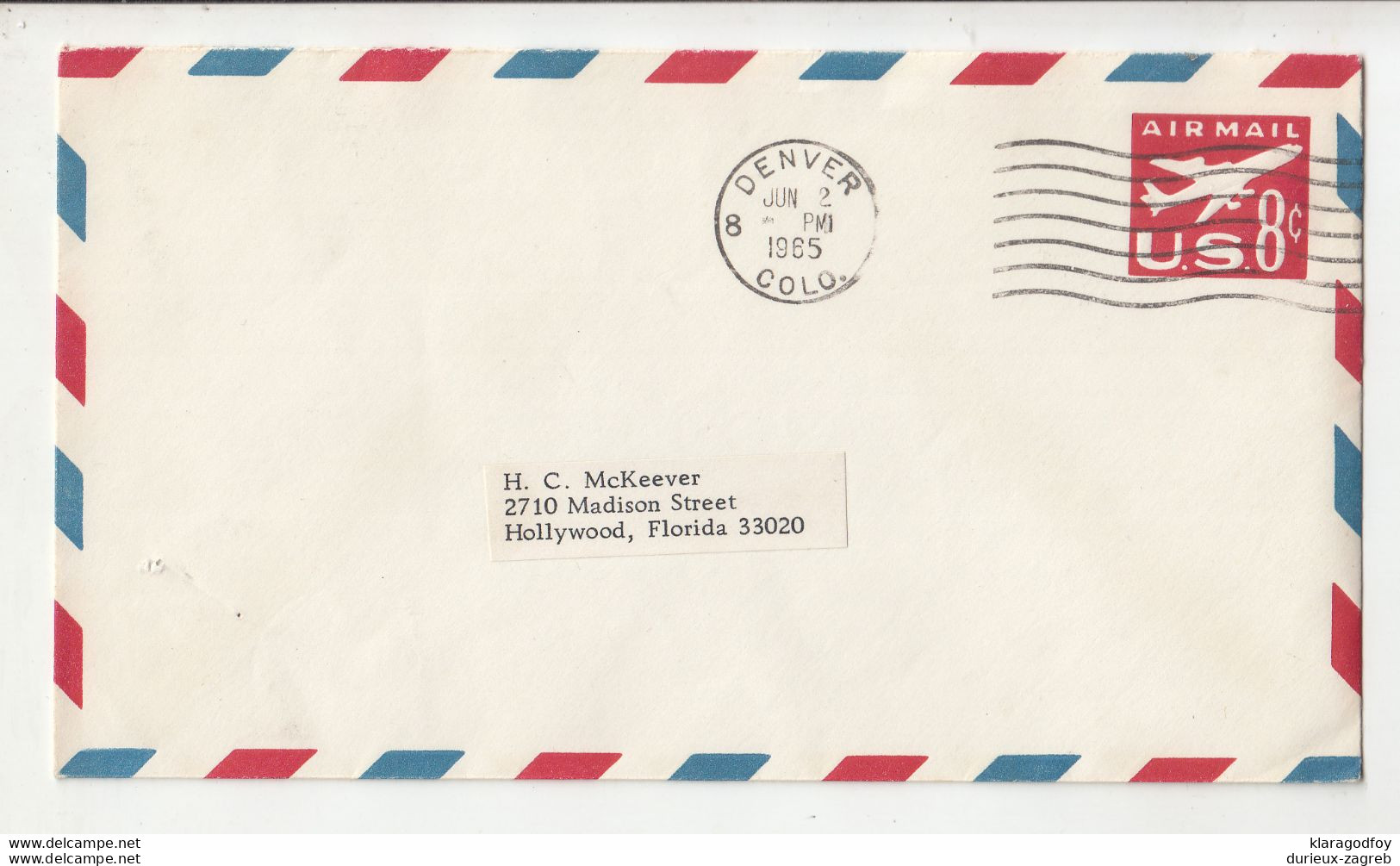 Us Postal Stationery Aimail Letter Cover Posted 1965 Denver Pmk B210710 - 1961-80